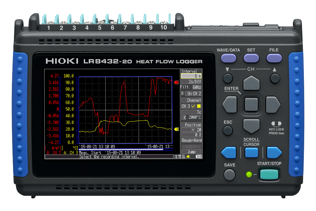 Hioki LR8432-20 Heat Flow Memory HiLogger, 10 Analog Channels, 4 Pulse Channels