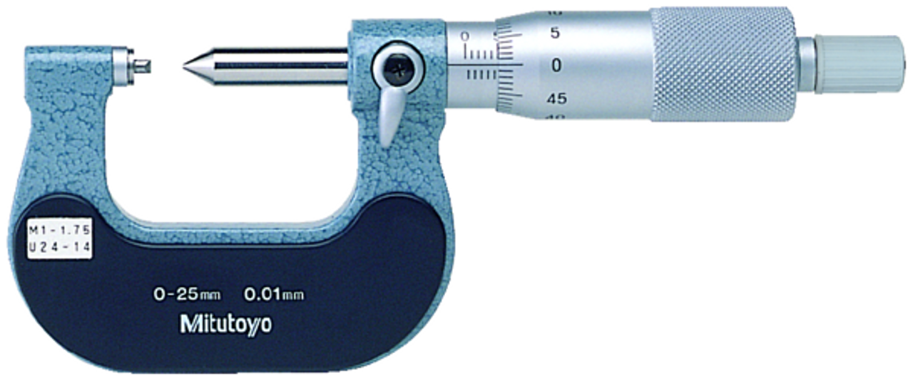 Mitutoyo 125-114 Screw Thread Micrometer, 25 to 50 mm, 2 to 3 mm/13-9TPI