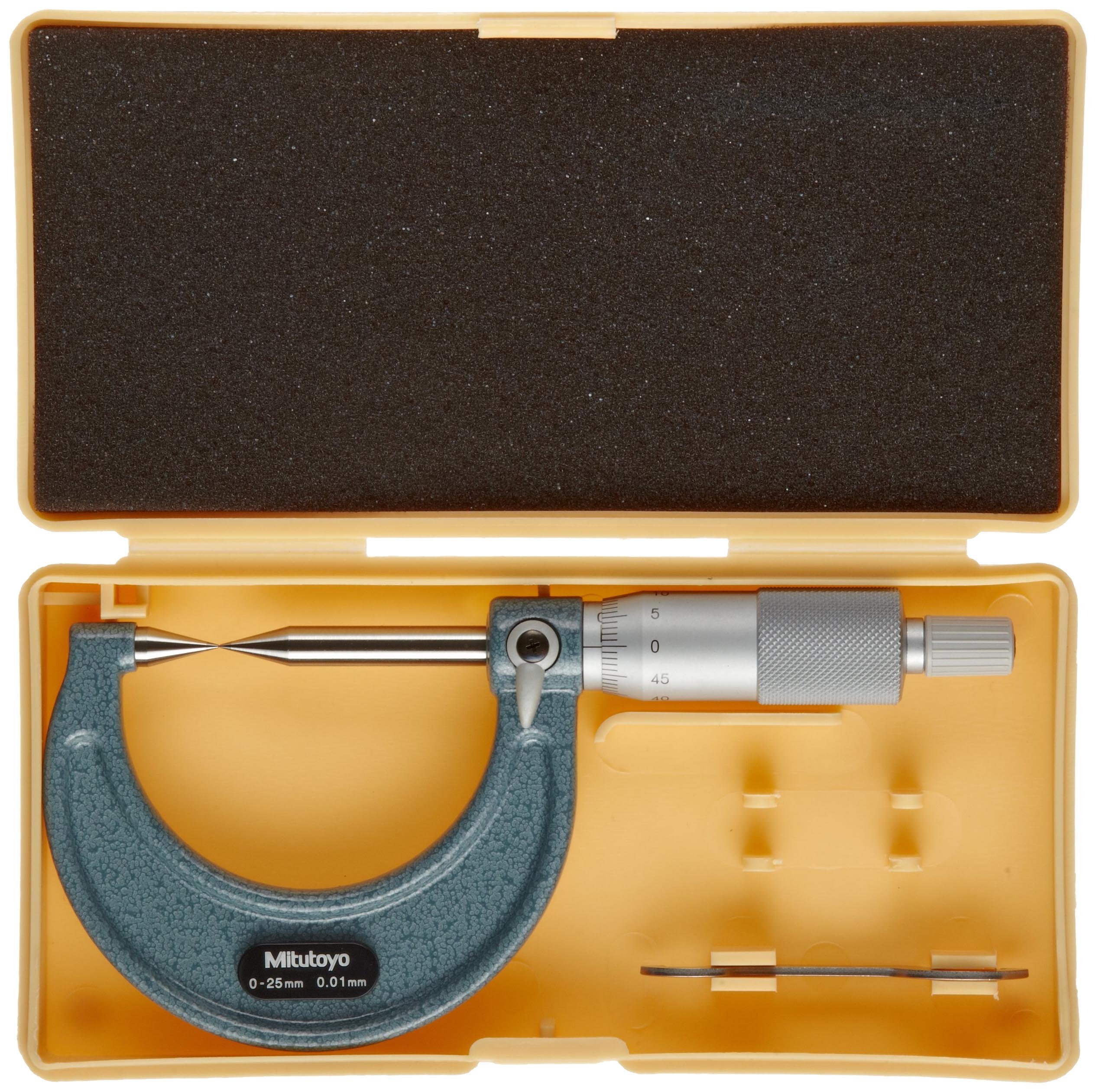Mitutoyo 112-213 Point Micrometer with carbide tip, 0 to 25 mm