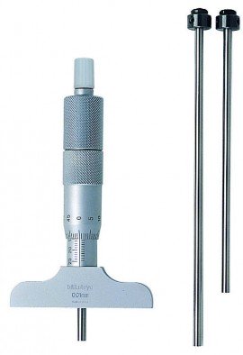 Mitutoyo 129-110 Mechanical Depth Micrometer with Interchangeable Rods, 0 to 75 mm, 0.01 mm