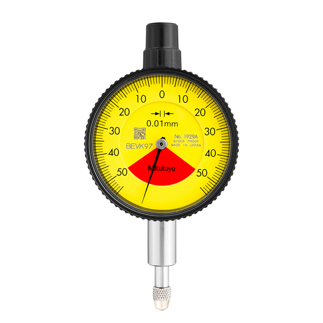 Mitutoyo 1929A Series 1 Compact One Revolution Dial Indicator with lug back, 0 to 1 mm, metric