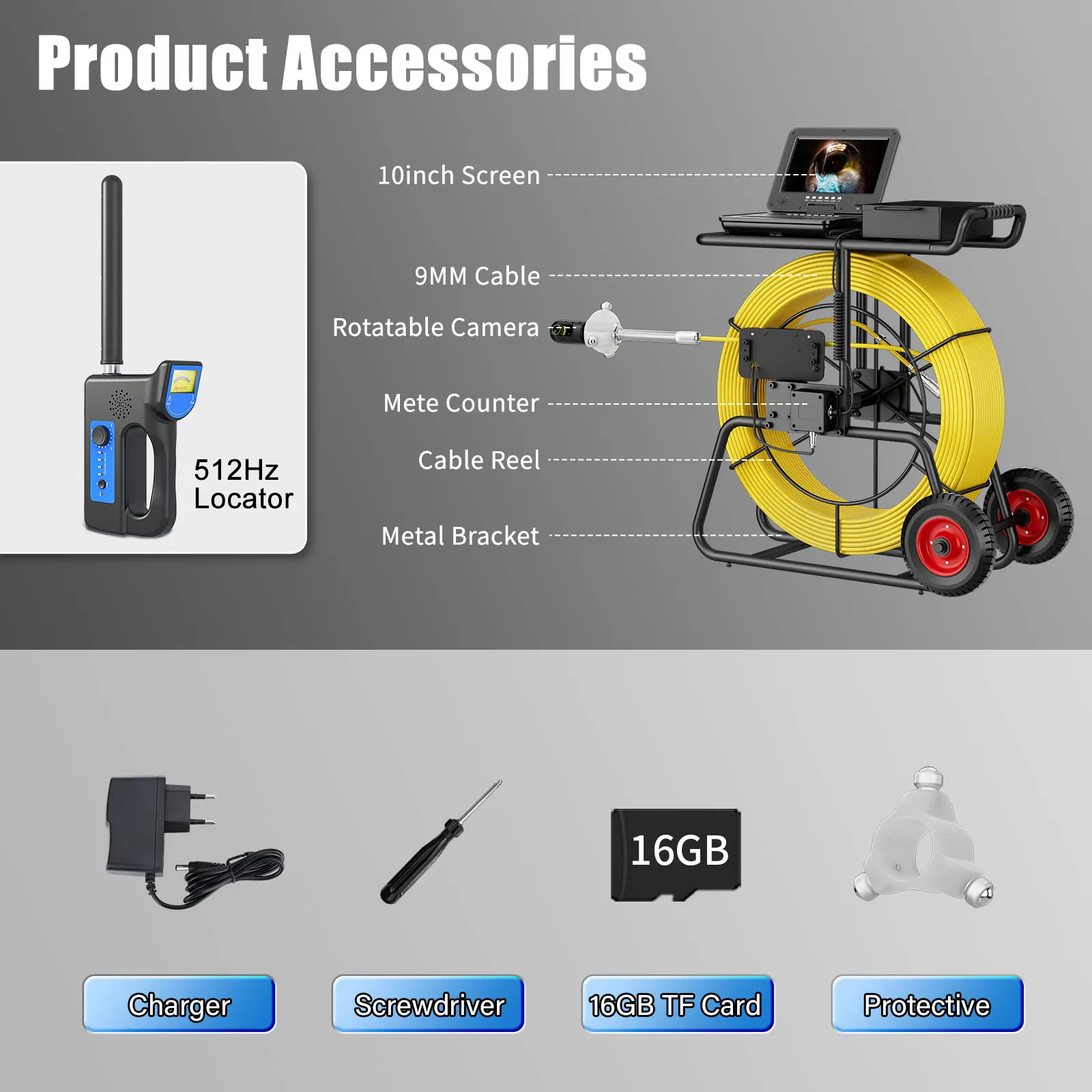 U15DJKYC50U8R-9C-120M Borescope HD Sewer Pipe Inspection Camera Range 120 Meter Cable 360 degrees10″inch
