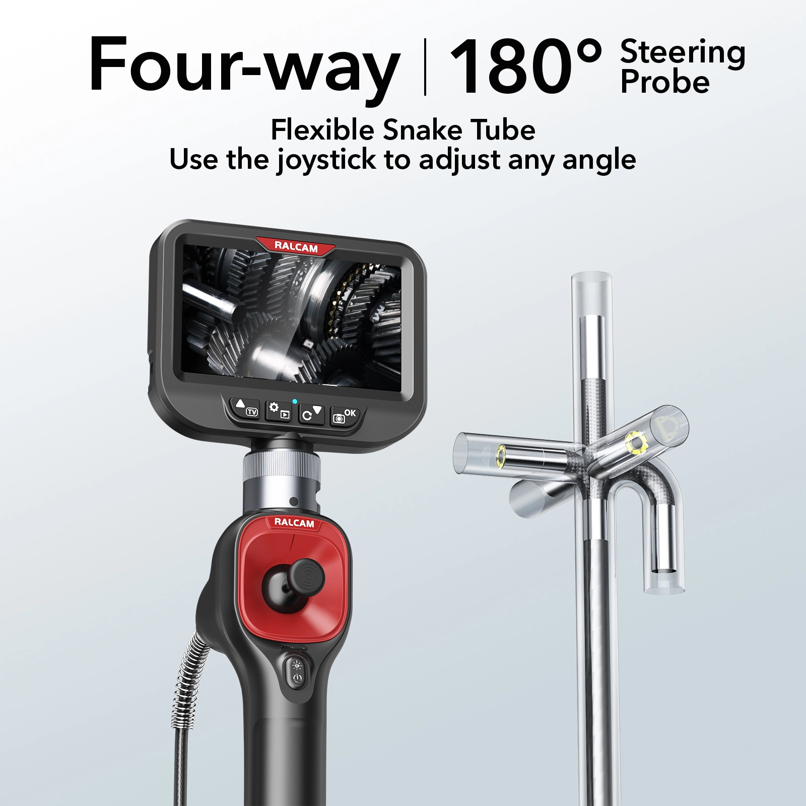 RALCAM F606B 360 Articulating Borescope 4-Way Joystick Articulation Inspection Camera IP67 6.2MM HD Steerable Endoscope With LED  1 Meter Cable Length