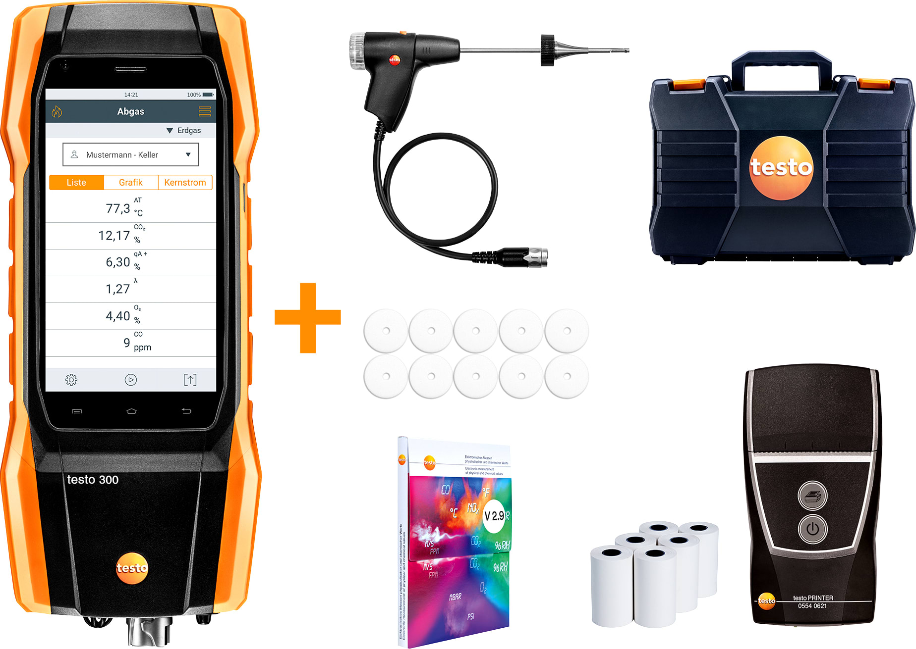 Testo 300 Commercial / Industrial Combustion Analyzer with Long Life Sensors, Printer and NOx
