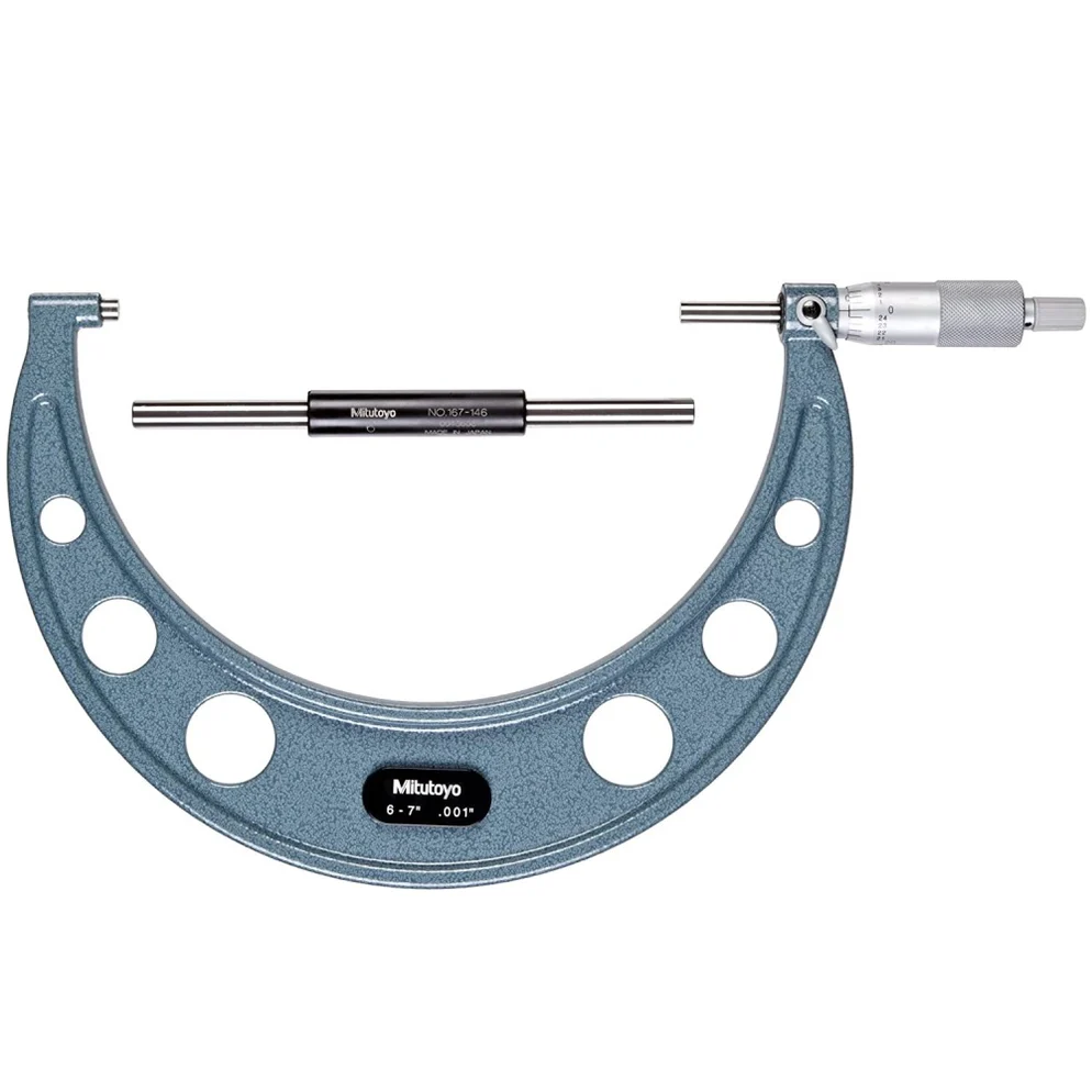 Mitutoyo 103-183 Outside Micrometer With Ratchet Stop, Range 6-7 Inch