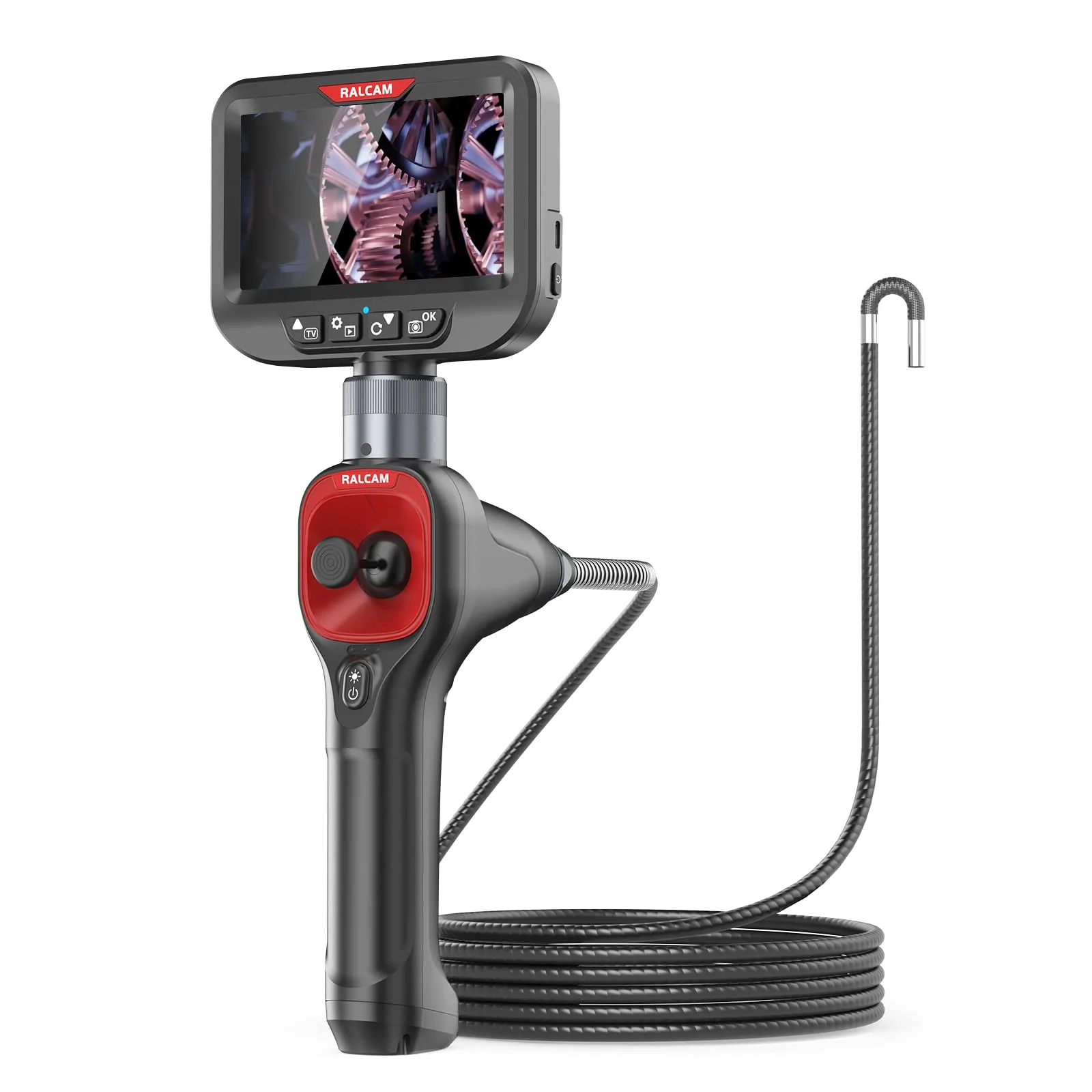 RALCAM F606B 360 Articulating Borescope 4-Way Joystick Articulation Inspection Camera IP67 6.2MM HD Steerable Endoscope With LED  1 Meter Cable Length