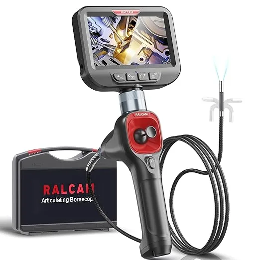 RALCAM F606B 360 Articulating Borescope 4-Way Joystick Articulation Inspection Camera IP67 6.2MM HD Steerable Endoscope With LED  1 Meter Cable Length
